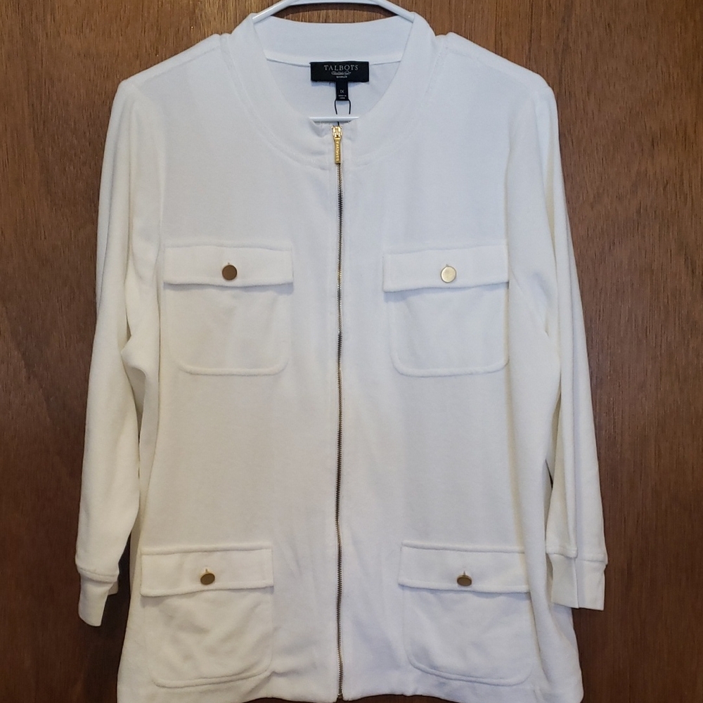 New Talbots Women's White Terrycloth Utility Summer Jacket New 1x
